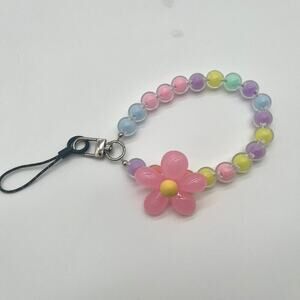 Flower Beaded Bag Charm Keychain NWT